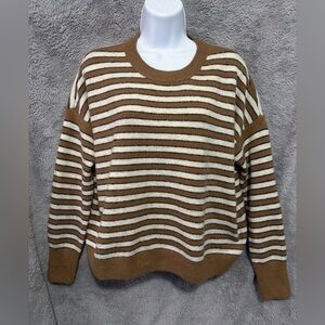Adorable CeCe Sweater Top Womens Oversized Small Brown White Striped Kit Soft